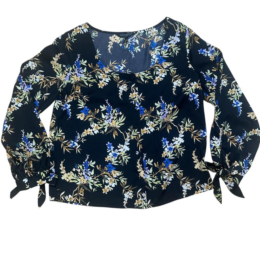 Banana Republic Factory Floral Long Sleeve Button Down Blouse w/ Tie Cuffs - XS